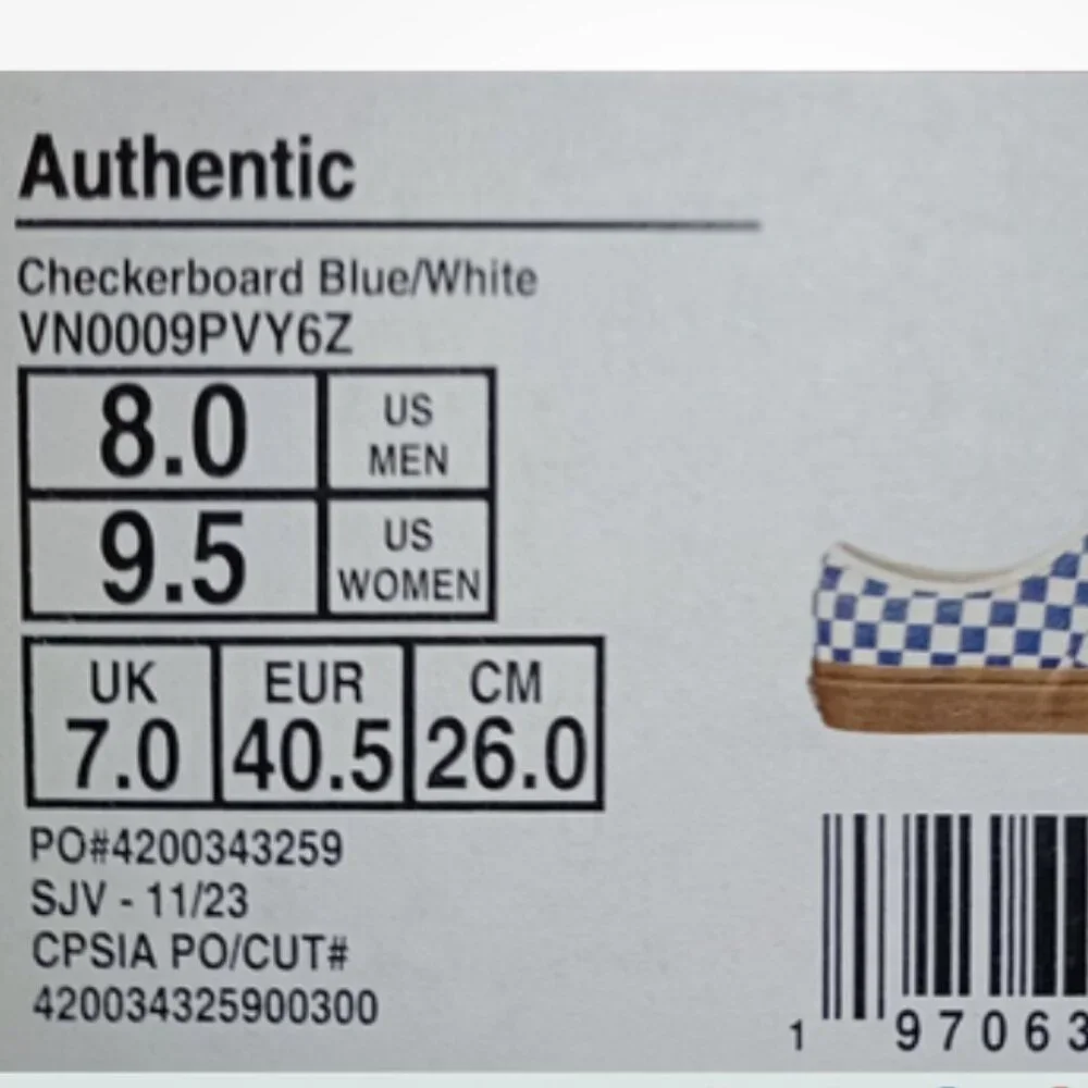 Vans Men's 8/Women's 9.5 Authentic Blue/Gum Checkerboard VN0009PVY6Z